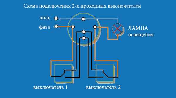 Проходной выключатель и схема его подключения