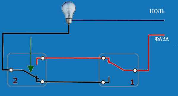 Проходной выключатель и схема его подключения